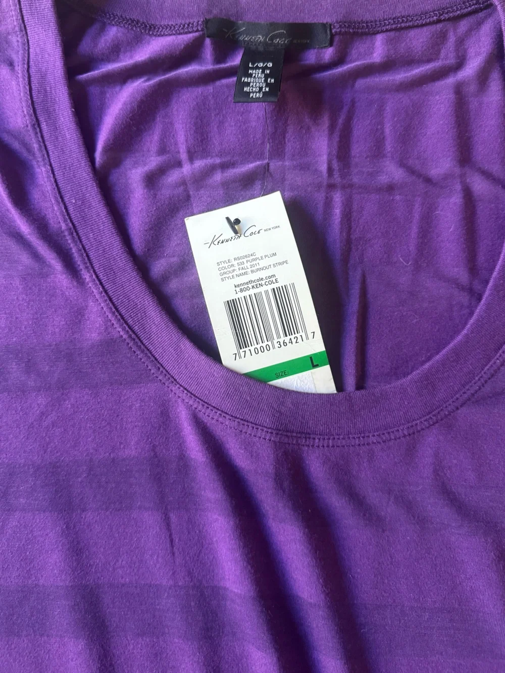 Kenneth Cole Purple Striped Scoop Neck Short Sleeve Top